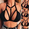 YHLZBNH-Sujetador cruzado con tiras para mujer, camisetas sin mangas, corpiño de Color negro sólido, Top corto tipo camisola a la moda, Bralette calado Out276S