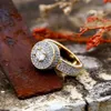 Erkek hip hop yüzük mücevher 18k altın kaplama moda değerli taş simülasyonu elmas buzlu yüzükler erkekler için