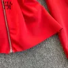yornmona良い品質ジッパーデザインパフスリーブブラウスシャツゴシックインファッション春秋赤女性トップスレディーストップブルス