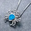 Hot Sale Fashion Female Crab Blue Fire Opal Necklace 925 Sterling Silver Filled Necklaces & Pendants For Women Vintage Animal Jewelry