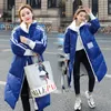 Women's Down & Parkas 2021 Women Long Loose Thick Stand Neck Patchwork Outerwear Winter Coat Blue Black White