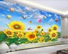 Özel 3d Çiçek Duvar Kağıdı Güzel Güneş Çiçek Deniz Sunshine Gökkuşağı TV Arka Plan Duvar Romantik Manzara Dekoratif 3D Mural Duvar Kağıdı