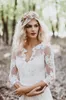 2021 Boho Trouwjurken 1/2 Half Mouwen Kant Illusion Back High Low V-hals op maat gemaakte land Bruiloft Bruidsjurk Robe de Mariée