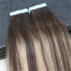 Remy Tape in Hair Extensions Balayage Color Dark Brown #2 Fading to Blonde #27 Mixed #3 Unprocessd Real Hair Seamless 100g 40pcs