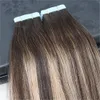 Remy Tape in Hair Extensions Balayage Color Dark Brown # 2 Padając do Blondynki # 27 Mieszane # 3 nieprzetworzone prawdziwe włosy bez szwu 100g 40 sztuk