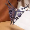 Culotte brodée de fleurs Sous-vêtements pour femmes Lingeries sexy Creux maille transparente String Entrejambe ouvert tentation taille basse Pantalon G-String