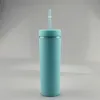 New Arrival 16 uncji akrylowej Tumbler Dwuwata ściana Skinny Tumbler z kolorowym słomy Portable Picie Cup A02