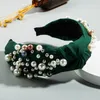 Hårband tyg pannband med pärla hårband kvinnor hår båge mode hår tillbehör gul/grön/svart/rosa