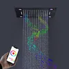 Bluetooth Music Shower Head Bathroom Ceiling LED Shower Set Rainfall Waterfall Black Showerhead Faucets Thermostatic Concealed Mixer