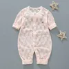 Nya sommarbarnflickor Rompers Kids Fashion O-Neck Kort ärm Jumpsuits Spädbarn Girls Bomullskläder