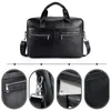 Tum äkta läder handväska portfölj bärbar dator dokumenthållare män affärer kvinnor-svart