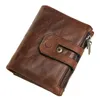 Fashion New Genuine Leather Men Wallets with Double Zipper Coin Pocket Shorts Cowhide Male Purse RFID Blocking Men Wallets