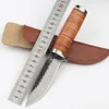 Couteau de chasse droit de survie en plein air fabriqué à la main de haute qualité, lame en acier à pointe de chute en acier + manche en cuir avec gaine en cuir