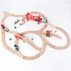 Voies de train en bois bricolage assemblage modèle blocs de construction kits jouet, compatible avec les trains, piste droite incurvée, 50 styles, cadeau de Noël pour enfant