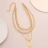 Women Alloy Multilayer Round Brand Hip Hop Pendant Necklace Ladies Fashion Human Head Clavicle Chain Jewelry For Gift