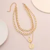 Dameslegering Multilayer Round Merk Hip Hop Hanger Ketting Dames Mode Menselijke Hoofd Slavine Ketting Sieraden voor Gift