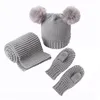 2021 New Baby Kids Winter Hat Scarf and Gloves Girls Knitted Warm Beanie Cap with Neckerchief Circle Loop Scarf Crochet Hat 3pcs/Set