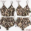 2020 nuove signore sexy 2pcs donne stile leopardo abito da notte in raso di pizzo estivo babydoll lingerie camicia da notte pigiama set