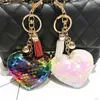 Kadınlar Araba Çanta Aksesuar Takı Toptan Kalp Püskül Anahtarlık Sevimli Glitter Pullarda Anahtarlık Hediye