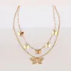 Boho Double couche collier mignon papillon collier ras du cou pour les femmes couleur or clavicule chaîne mode femme tour de cou bijoux nouveau