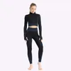 Yoga legging set sem costura manga longa yoga conjunto mulheres ginásio roupas de cintura alta cor sólida cor esporte roupa apertado yoga terno respirável