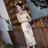 Этническая одежда Китайский стиль формальное платье Cheongsam женщин шелковый атлас длинный qipao старинный элегантный печатный цветок