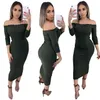 Womens Slash Neck Slanke Jurk Lange Mouw Effen Kleur Knit Jurk Famale Sexy Bodycon Jurken