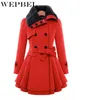 Brasão WEPBEL Womens lã Vintage Duplo Buckle Trench Coats Lady Fur Collar Brasão Peacoat Jaquetões Outwear Plus Size 5XL