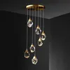 New selling All-copper staircase led chandelier lights atmosphere light luxury crystal pendant lamps duplex building lobby spiral staircase