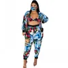 4XL 5XL Plus Size 4 Piece Outfits Women Halter Bra Jacket Tops And Pants Set Autumn Winter Fashion Dashiki Print Office Lady Set X0923