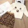 Ragazze Vestito a due pezzi Bambini New Fashion Leopard Skirt Set Bambini Cat Pattern Pullover + Gonne 2020 Tendy Suits Set di abbigliamento