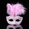 Moda Donna Sexy Maschera di piume Natale Ognissanti Maschera per gli occhi Veneziana Masquerade Dance Party Maschere natalizie con piume Perline DBC9959401