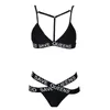 Women Sexy Swimwear Bra God Save Queens Letters Print Beachsuit Bikini Suit Bandage Triangle Swimsuit Black Bikini Set7635287