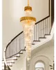 الثريات الكريستالية الأوروبية الذهب الأسود أضواء الثريا الحديثة لاعبي LED American American Long Stair Crystal Hanging Lamps DIA40cm-100cm