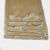 Blonde Farbe 60 # brasilianisches Haar PU-Einschlagfaden Nahtlose Klipp 150g Set Gerade menschliche Remy Haar-Verlängerung