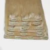 Blonde Color 60# Brazilian Hair PU Wefts Seamless Clip In 150g set Straight Human remy Hair Extension