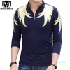 Hot Sale Moda Masculina Camisas Polo Algodão Slim Fit Camisa Polo Estampada Camisas Casuais Manga Longa Camisetas Roupas de Marca