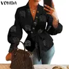 Vonda 2020 Long Lantern Sleeve Blus Kvinnor Kontor Lady Ladies Work Wear Womens V Neck Tops och Blusar Kvinna Blusas