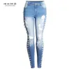 mode kvinnor jeans höst vinter rippade damer jean byxor mager passform legging penna