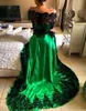 Nouveau Abendkleider robe de soirée vert émeraude robe de bal avec appliques de dentelle noire à manches longues Vestidos Largos para Bodas