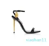 Hot koop- goud zilver lederen hoge hakken gladiator sandalen enkelband hangslot vrouwen pompen open teen metalen hakken vrouwen schoenen