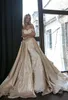 Superbe nouvelle arrivée dentelle champagne sirène robes de mariée avec train en satin détachable épaule robe de mariée robes de mariée robes