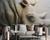 Carta da parati animale 3d personalizzata Sfondo di rinoceronte in rilievo 3D Carta da parati Stampa digitale HD Bella carta da parati decorativa