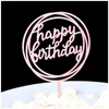 New Happy Birthday Cake Topper Topper per cupcake in acrilico rosa dorato Topper per torta per bambini Festa di compleanno Bandiera Decorazione Forniture per la cottura