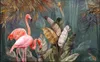 Milofi Custom Non-woven Wallpaper Nordic Modern Minimalist Tropical Plant Forest Flamingo Bakgrundsväggmålning