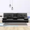 New Black Convertible Sofa Bed with Armrest / 2 Cup Holders/Linen Fabric/Metal Legs Recliner Couch Home Furniture EASY ASSEMBLY W36814055