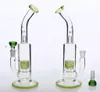 28 cm Tazón Tamaño de la junta 14,4 mm Cachimbas Bongs de vidrio verde fluorescente dos funciones Dab Rigs Neumático Perc Arm Tree Dab Rigs Fumar bong