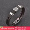 Fashion Men Braid Woven Black/Brown Leather Bracelet Stainless Steel Bracelet Bangle Jewelry Vintage Gift