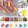 Adesivi per unghie Veri fiori secchi naturali Kit per unghie artistiche Forniture 3D Applique Decorazione manicure Paillettes Glitter Decalcomanie per punte De6288218