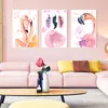 Zarif stil flamingo tüy tuval poster ve baskı duvar sanatı resim nordic çocuk dekorasyon resimleri bebek yatak odası dekor3693504